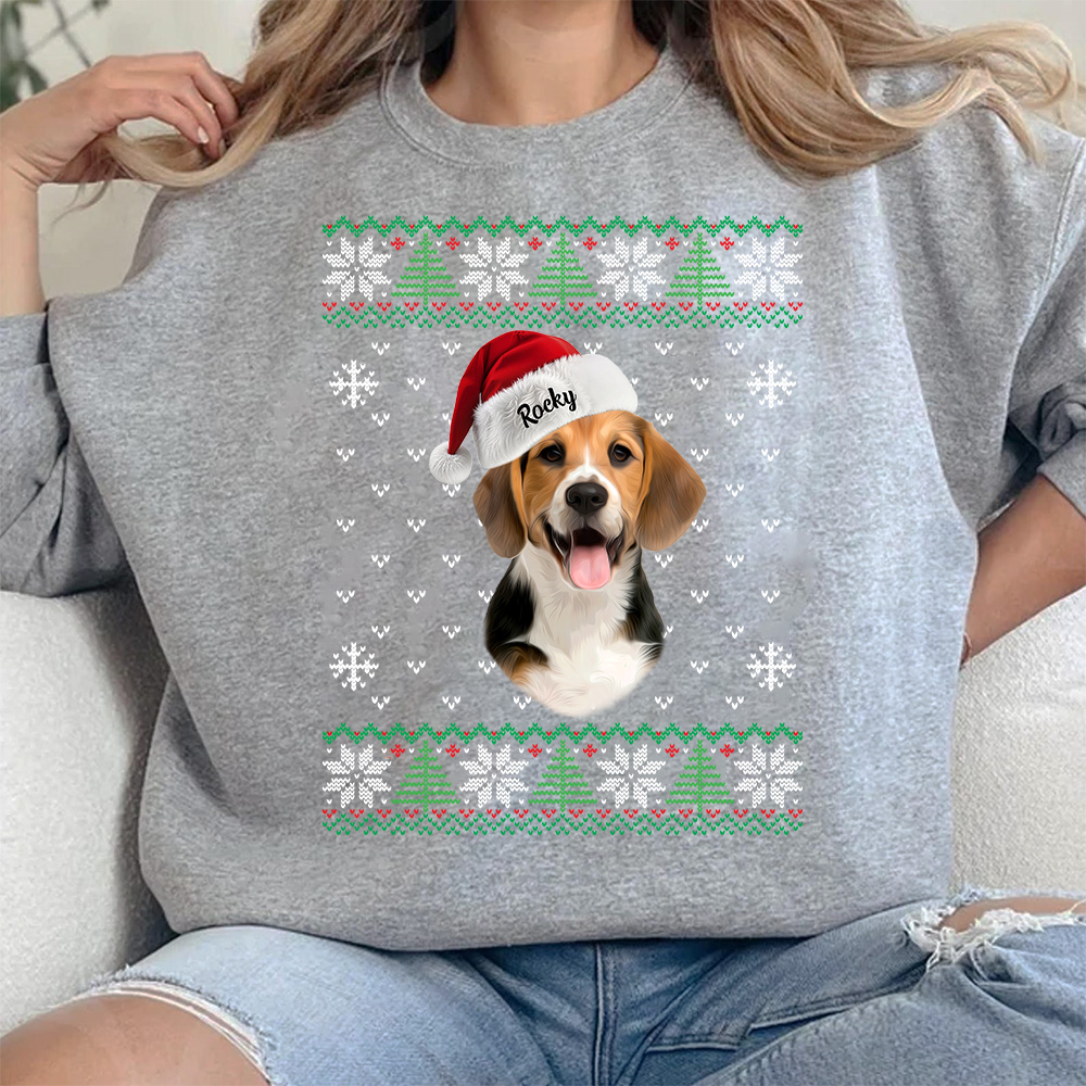 Custom Pet Christmas Ugly Sweater, Custom Dog Name HoodieShirt/Crewneck/Hoodie