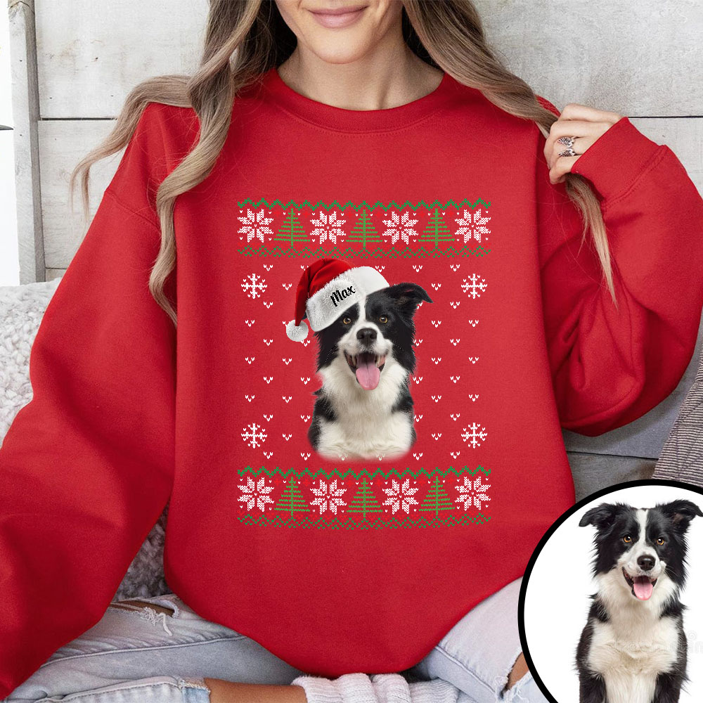 Custom Pet Christmas Ugly Sweater, Custom Dog Name HoodieShirt/Crewneck/Hoodie