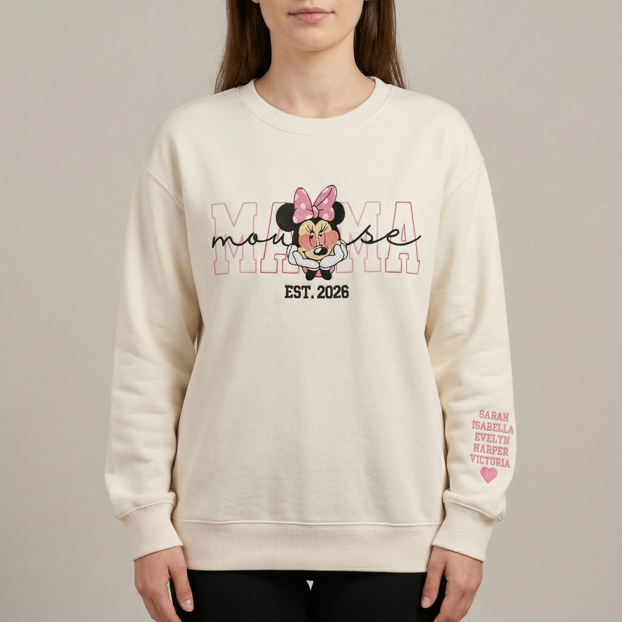 50% OFF 🐭Custom Embroidered “Mama” Sweatshirt – Personalized with Names & Year