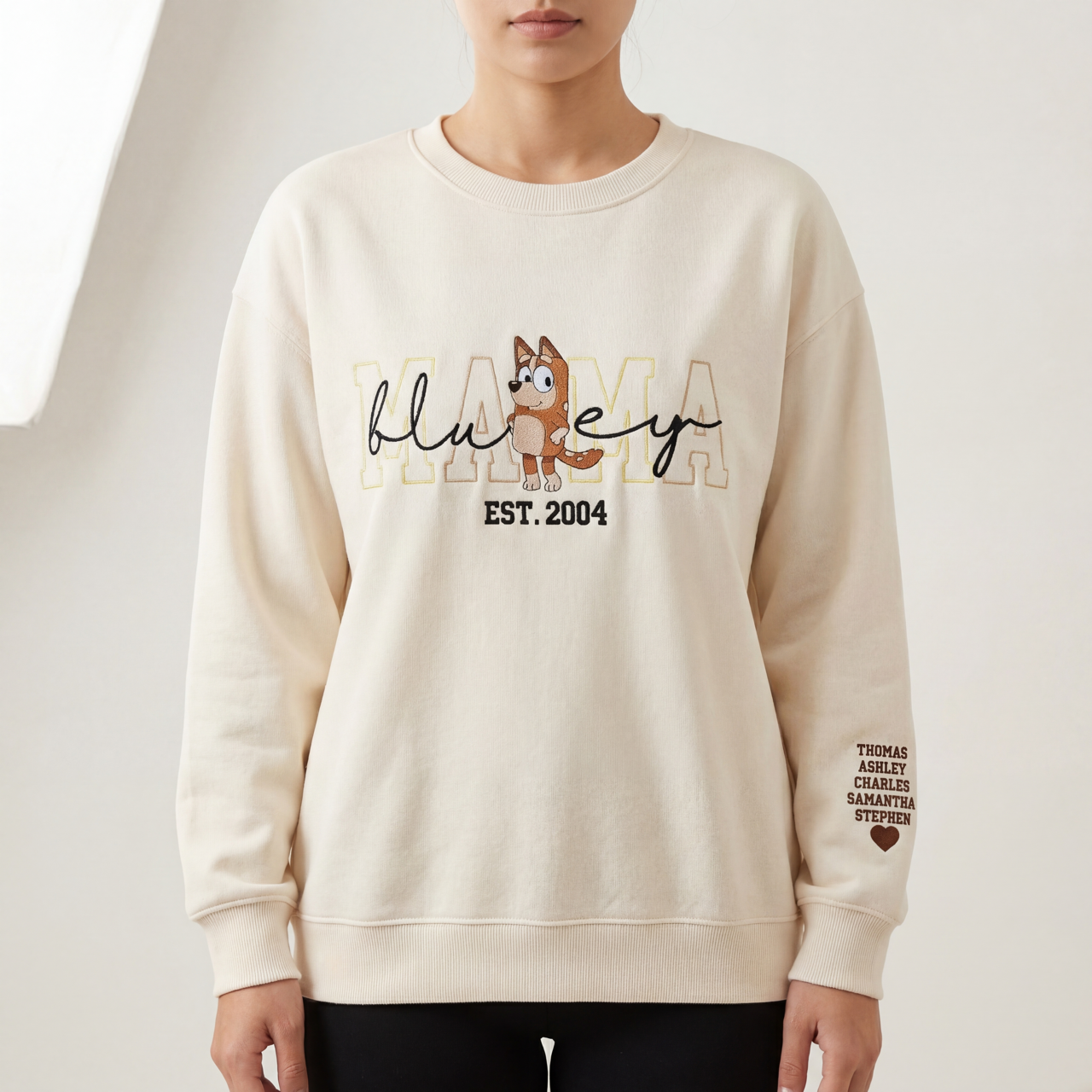 50% OFF 🐶 Custom Embroidered Mama Sweatshirt – Personalized Name & Year Crewneck Gift for Moms