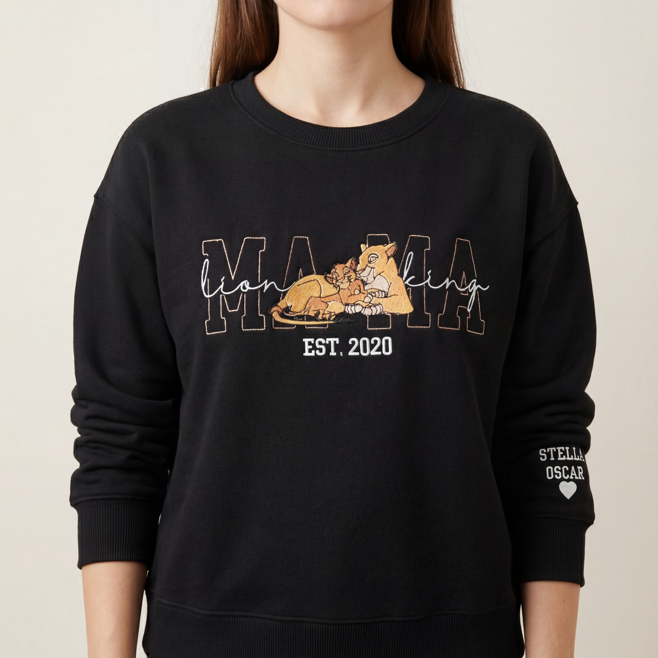 50% OFF 🦁 Custom Lion King Embroidered Mama Sweatshirt – Personalized Name & Year Crewneck Gift for Moms