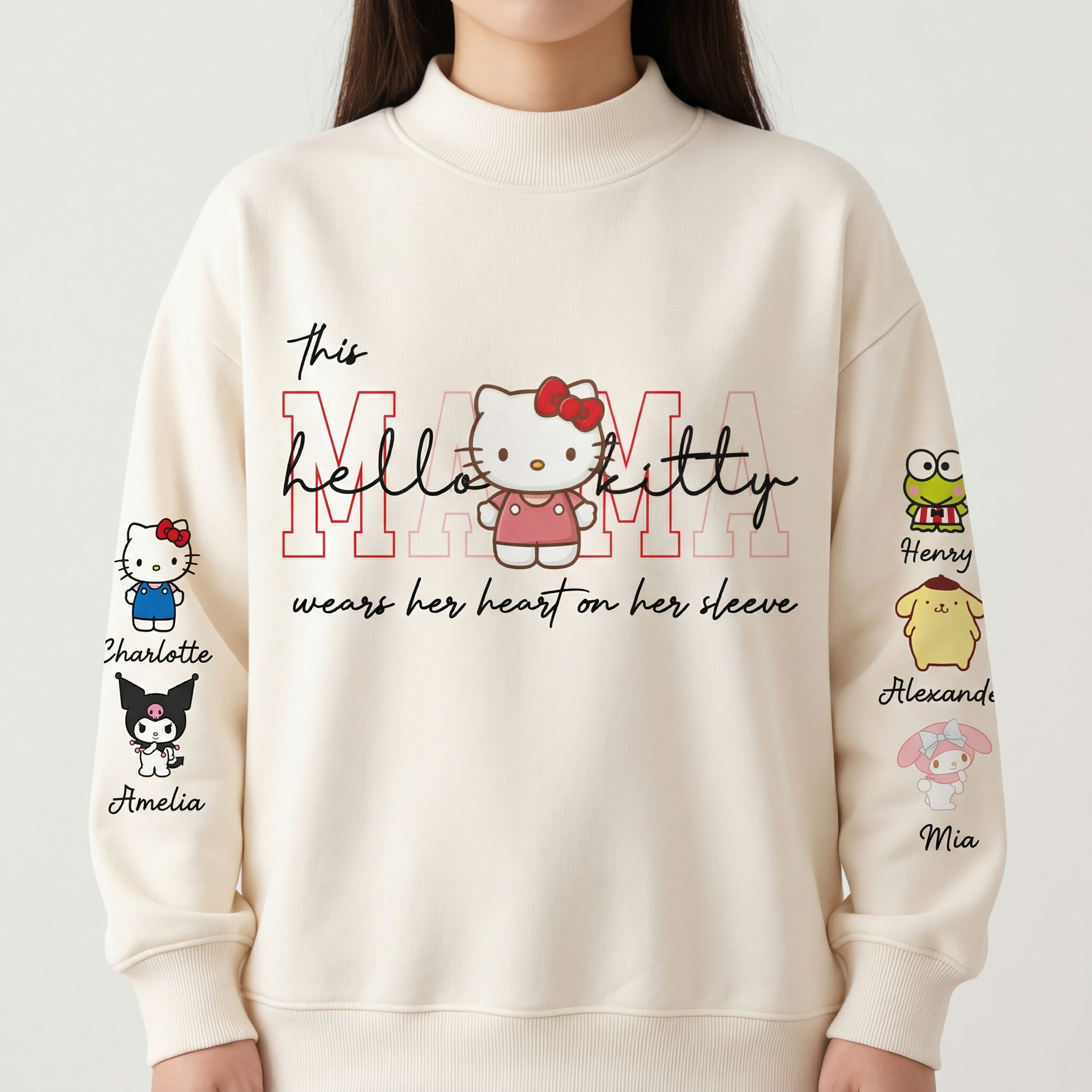 Custom MAMA Hello Kitty Crewneck/Hoodie, With Kids Names