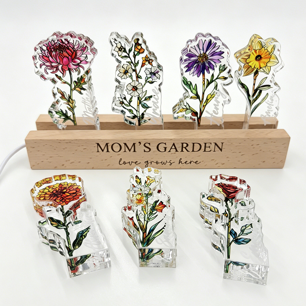 Custom Mom's Garden Birth Flower&Name 3D 15mm Thick Crystal Acrylic Light
