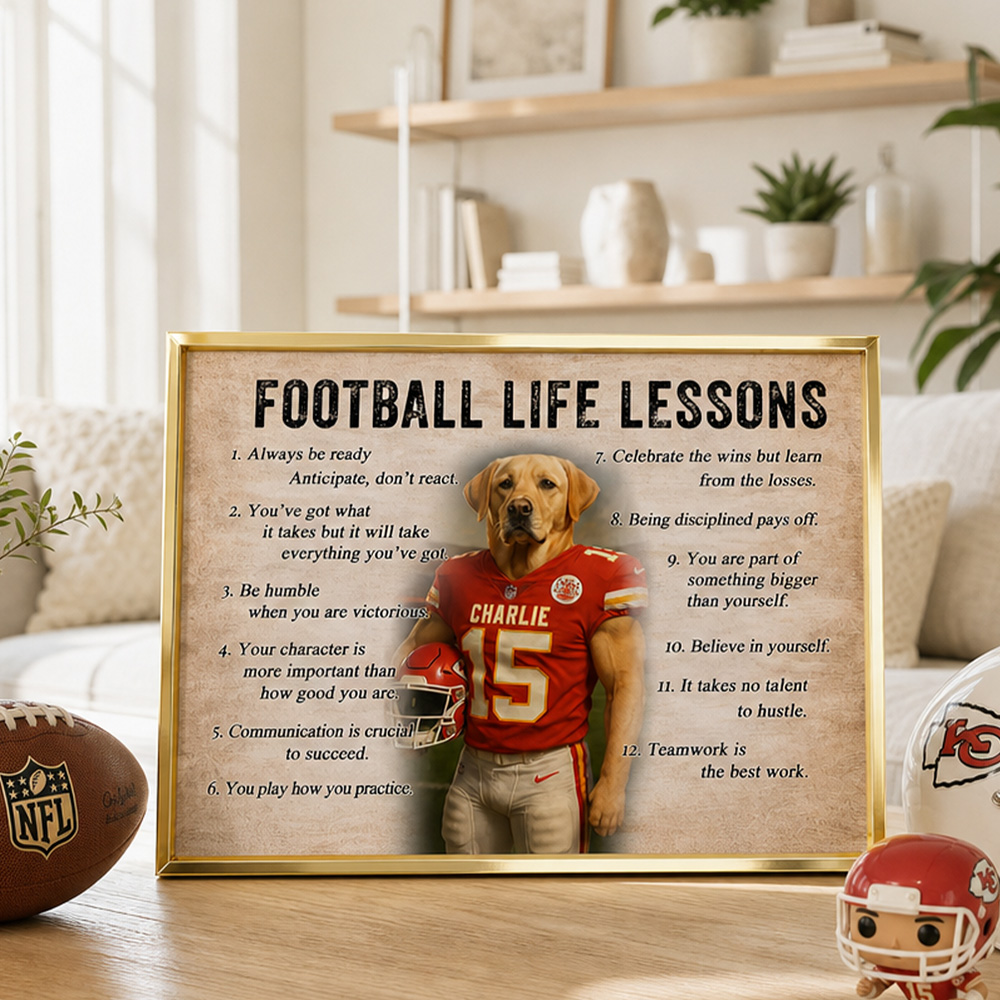 50%OFF🏈Custom Football Pet Portrait Frame, Football Life Lessons Canvas