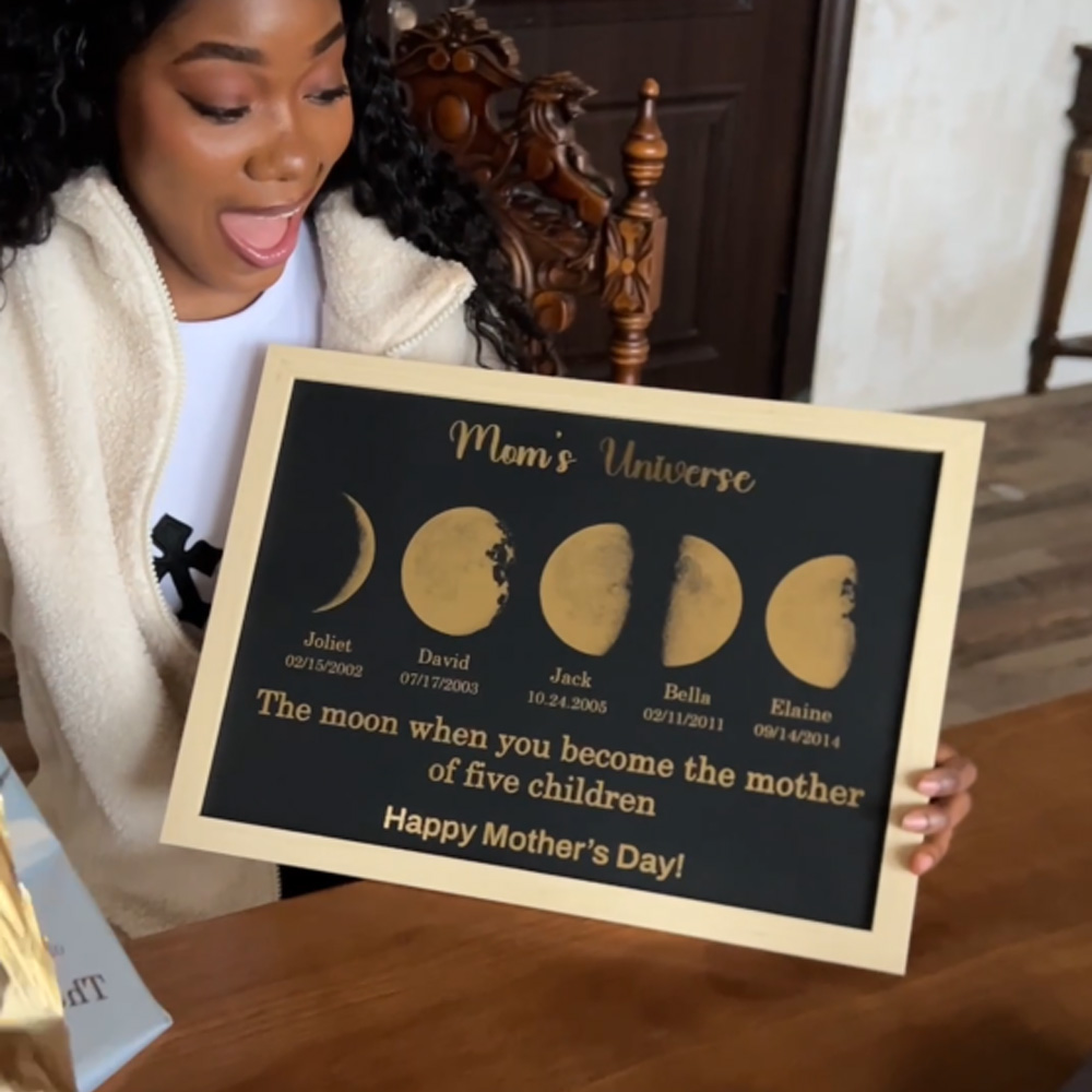 Custom Moon Phase Frame With Text & Date-Mom's Universe