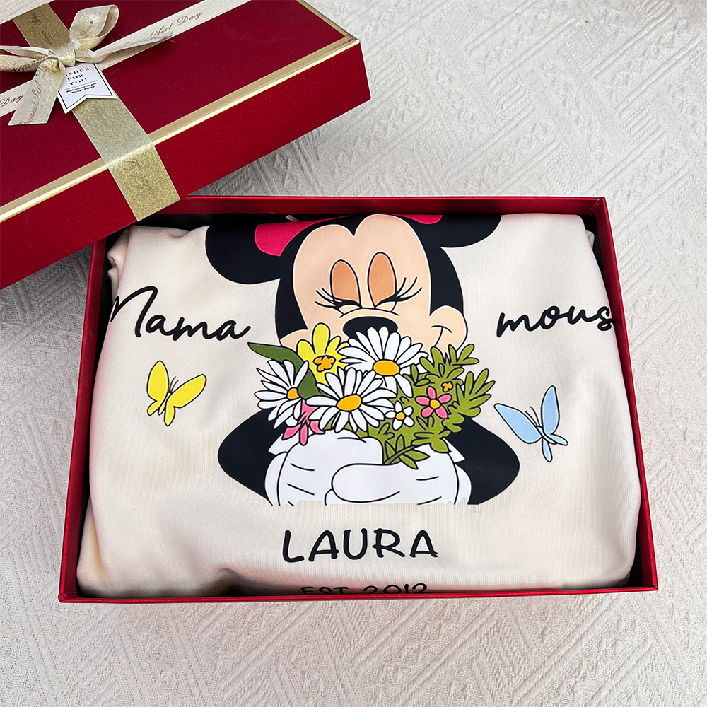 50% OFF 🐭Custom Mama Mouse Sweatshirt, Mama Est with Kid Name on Sleeve Sweatshirt