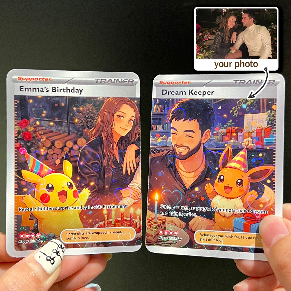 2-Card Set💕Personalized Couple Anime Supporter Trainer Connecting Art Card