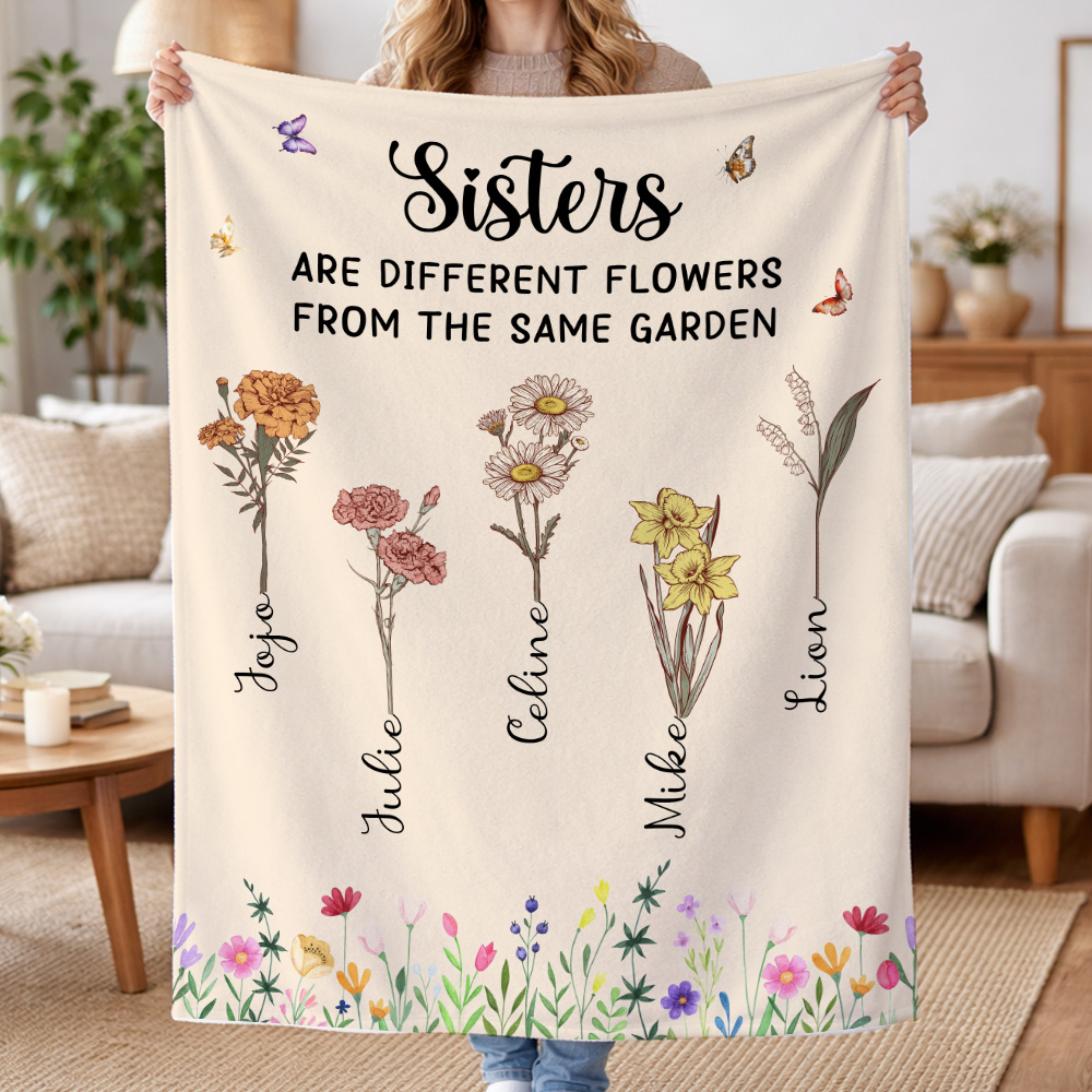 50%OFF⭐️Custom Sisters Month Birth Flower&Name Blanket