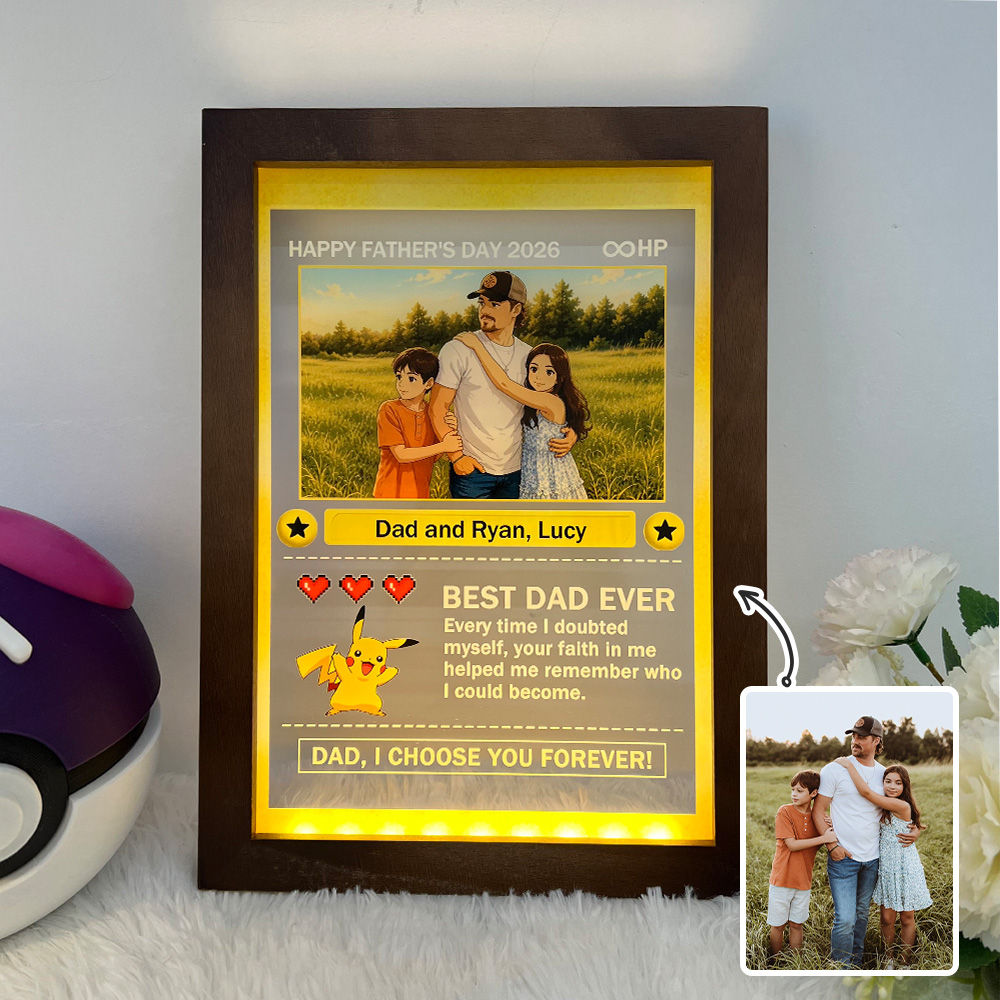 Custom Anime Photo "Best Dad Ever" Base Set Card Pokecard LED Night Light Frame