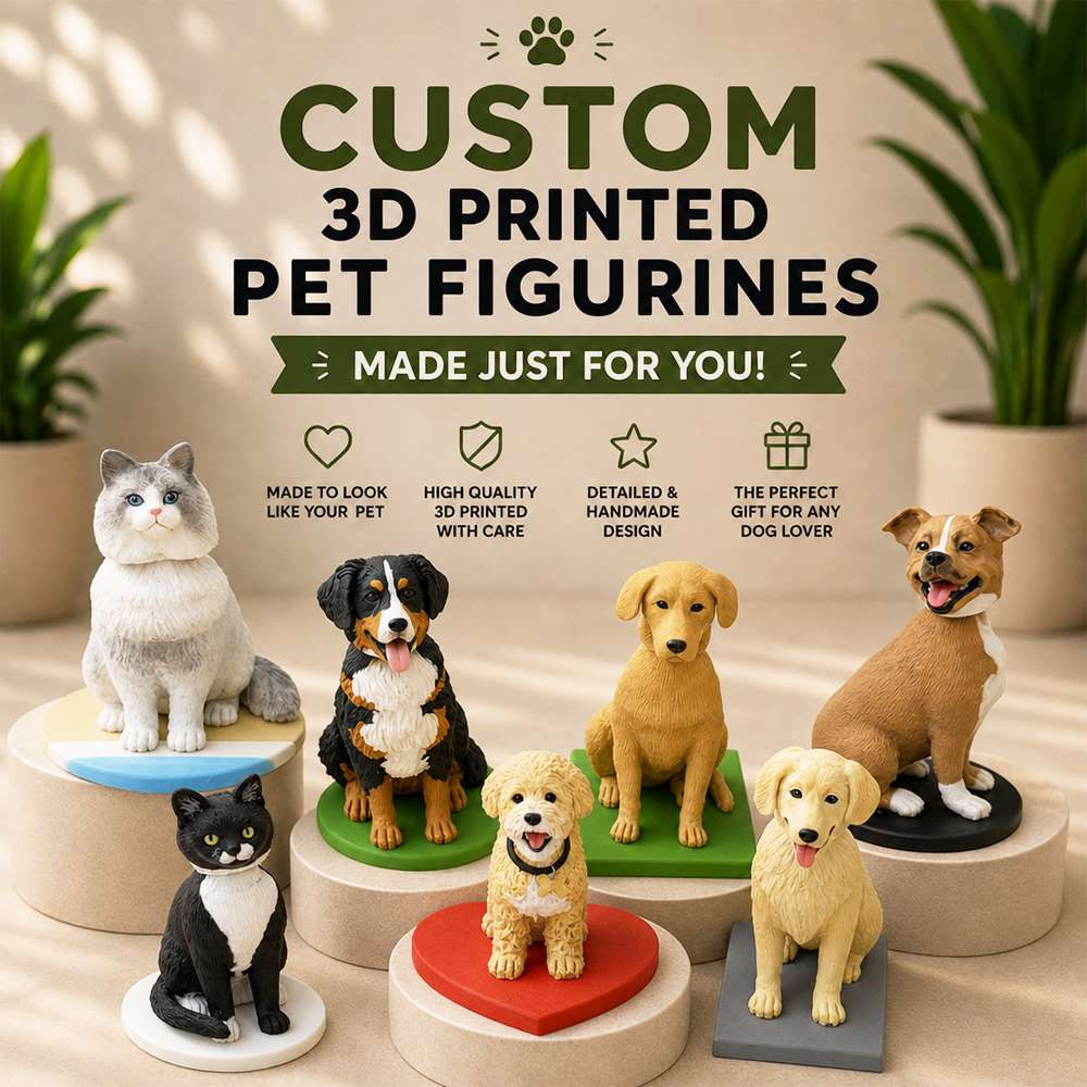 Custom 3D Mini Bobble Head Pet Figurine, Personalized Pet Minifigure from Photo