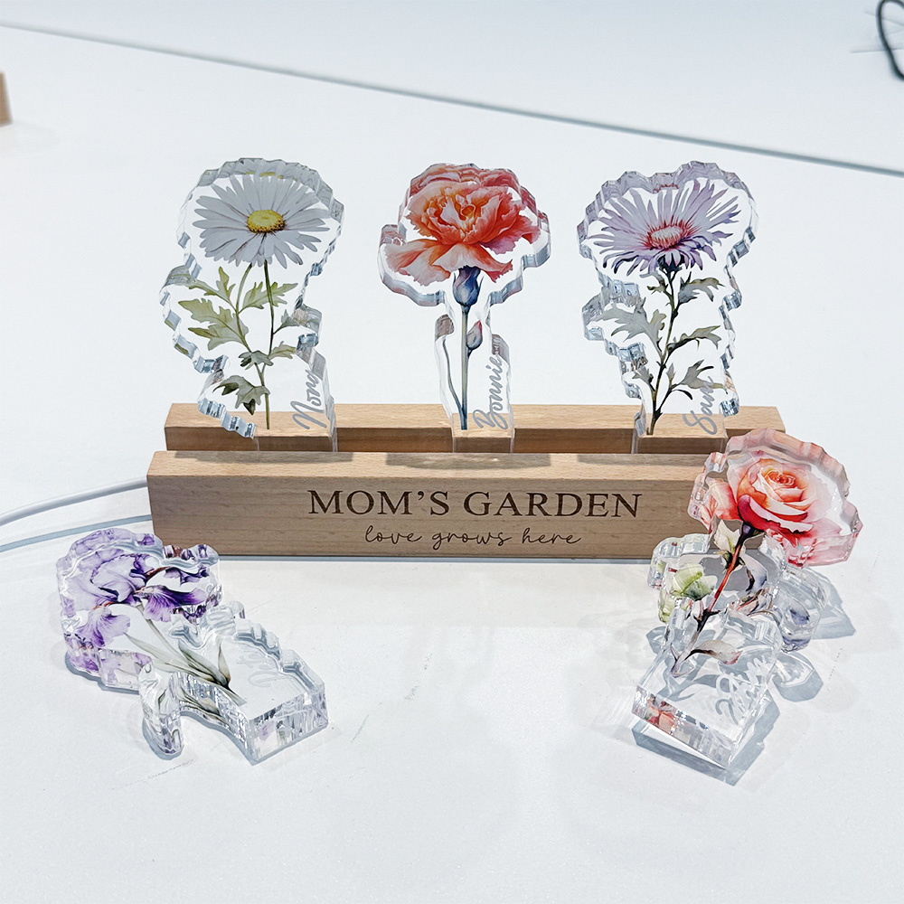 50%OFF✨3D Birth Flower Custom Names Crystal Acrylic LED Light