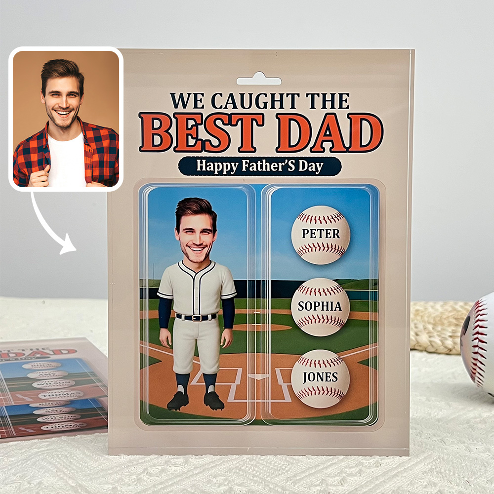 50%OFF ⭐️ 3D Effect Baseball Dad We Caught The Best Dad Custom Figure Personalized Rectangle Flat Acrylic Block Plaque