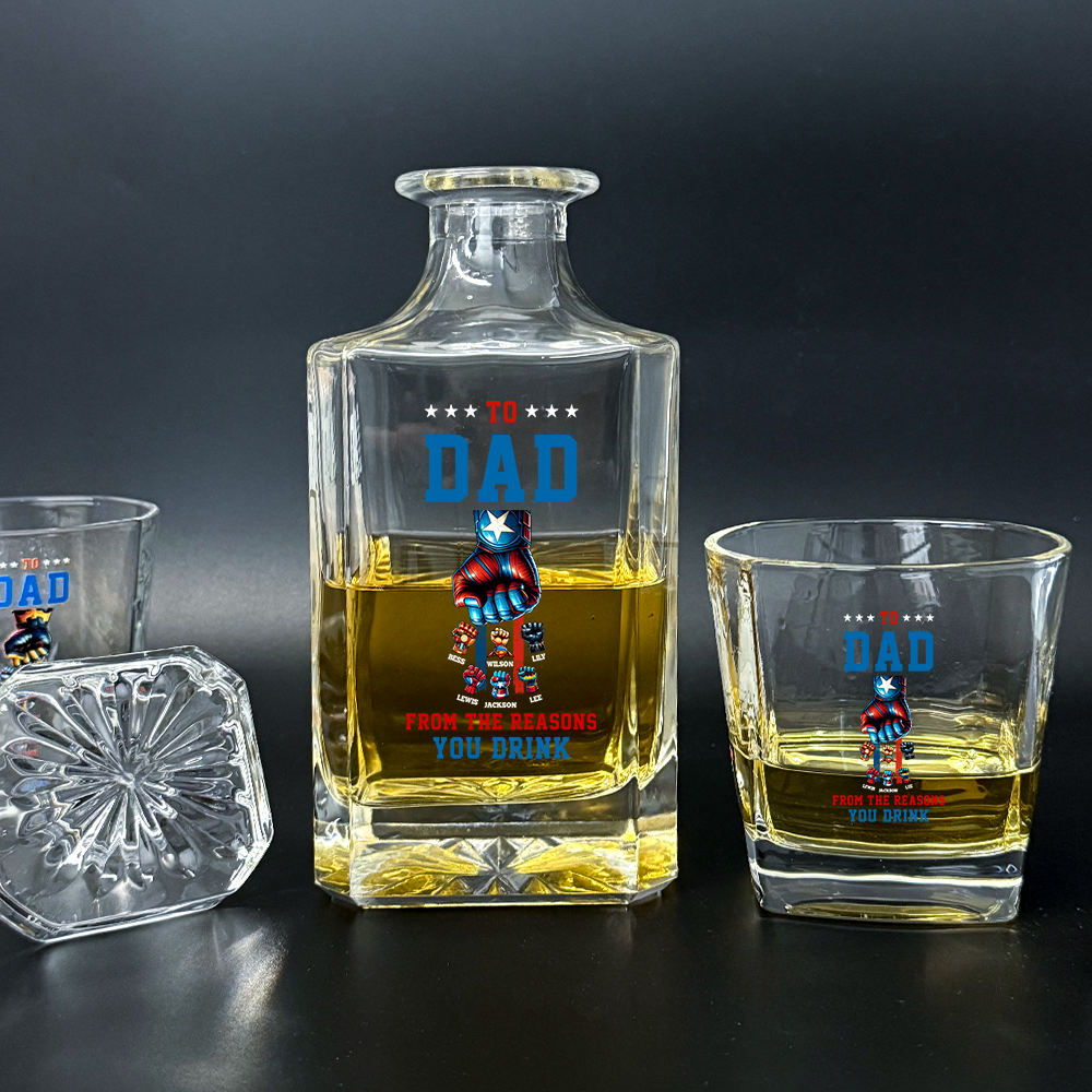 50%OFF ⭐️ To Dad From The Reasons You Drink-Custom Superhero Fist Bump Whiskey Bottle Cup Gift Set