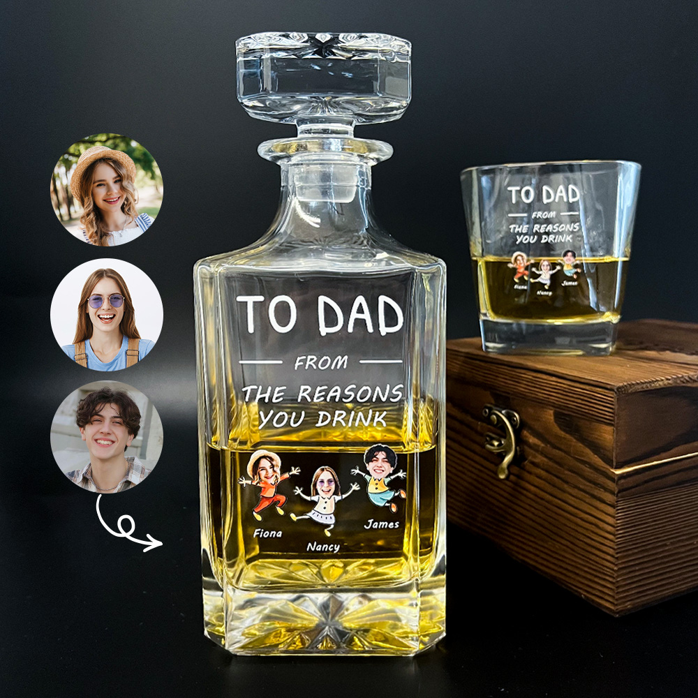 50%OFF ⭐️ To Dad From The Reasons You Drink-CustomPhoto Face Kids Whiskey Bottle Cup Gift Set