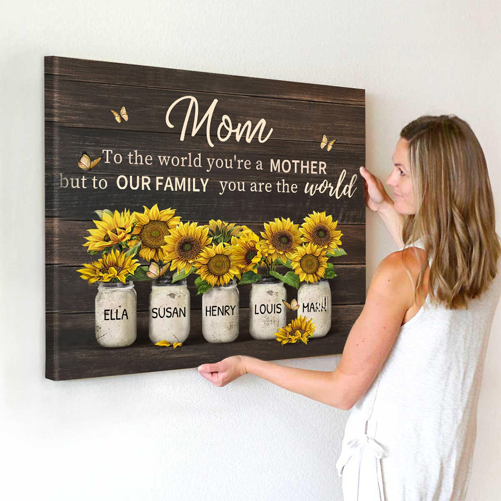 My Greatest Blessings Call Me Mom Sunflower Mom Sign With Kid Names Personalized Canvas Gift