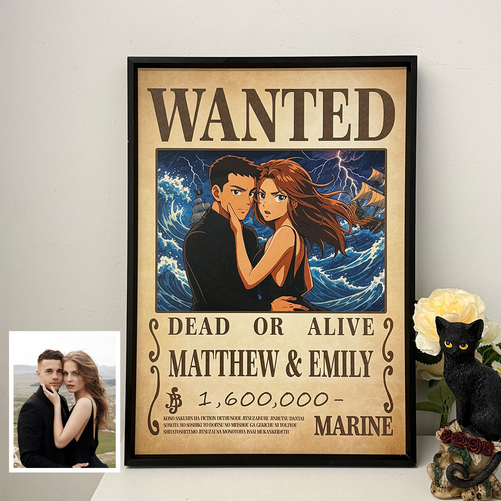 Custom Anime Wanted Couple Portrait, Pirate Theme Frame Gift