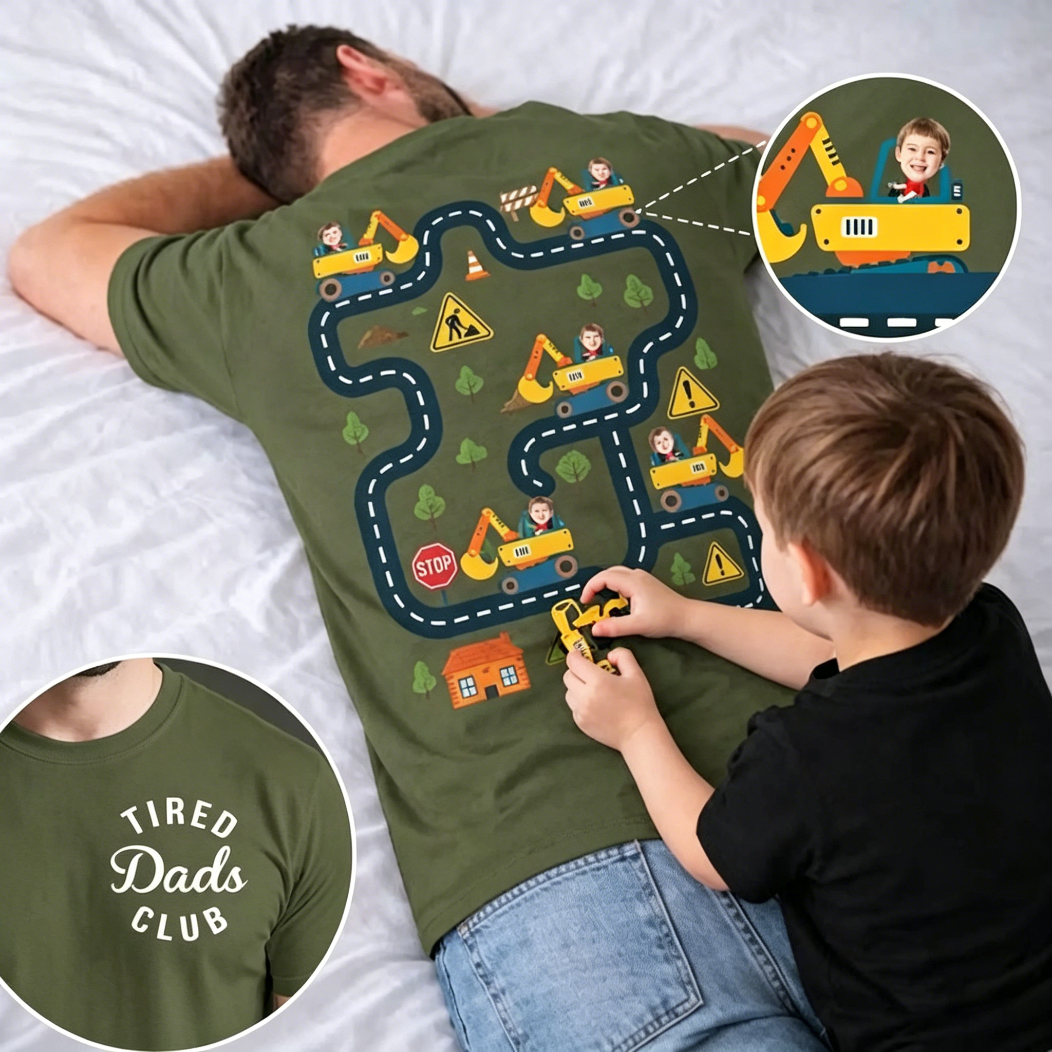 Custom Face Tired Dads Club Back Massage Car Track Shirt Father's Day Gift