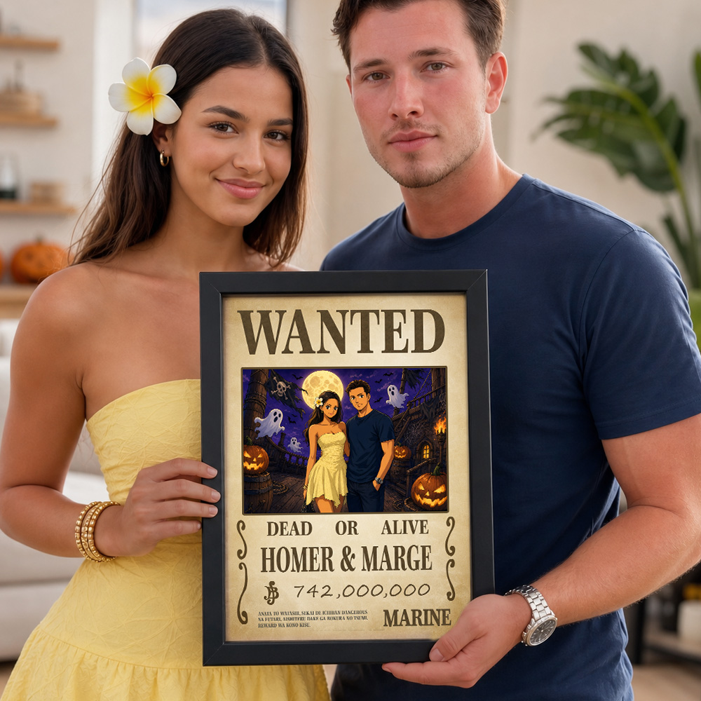 50%OFF⚓Custom Anime Wanted Couple Portrait, Pirate Theme Frame Gift