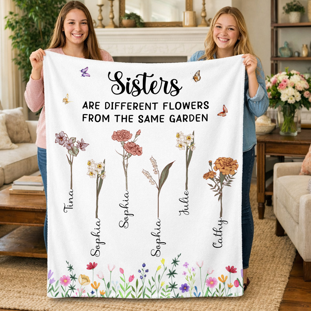 50%OFF⭐️Custom Sisters Month Birth Flower&Name Blanket