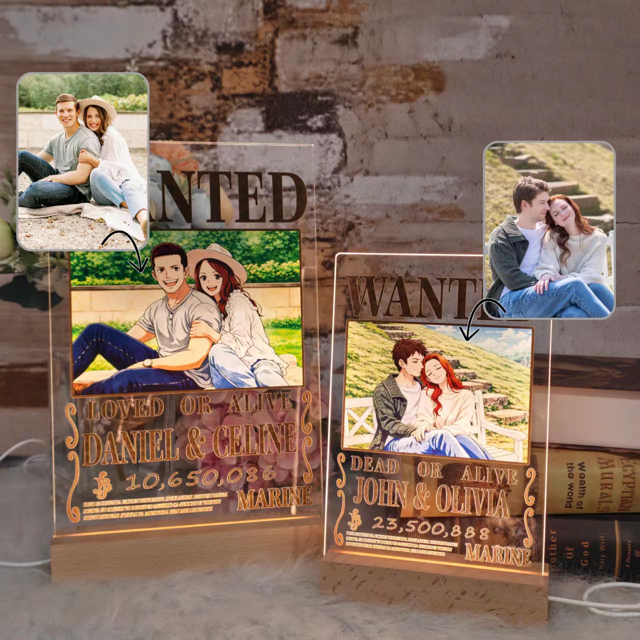 50%OFF⭐️ Custom Anime Wanted Couple Portrait, Pirate Theme LED Frame Gift⚓