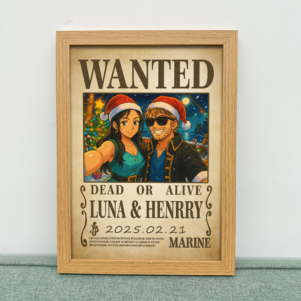 Custom Christmas Anime Wanted Couple Portrait, Pirate Theme Frame Gift⚓