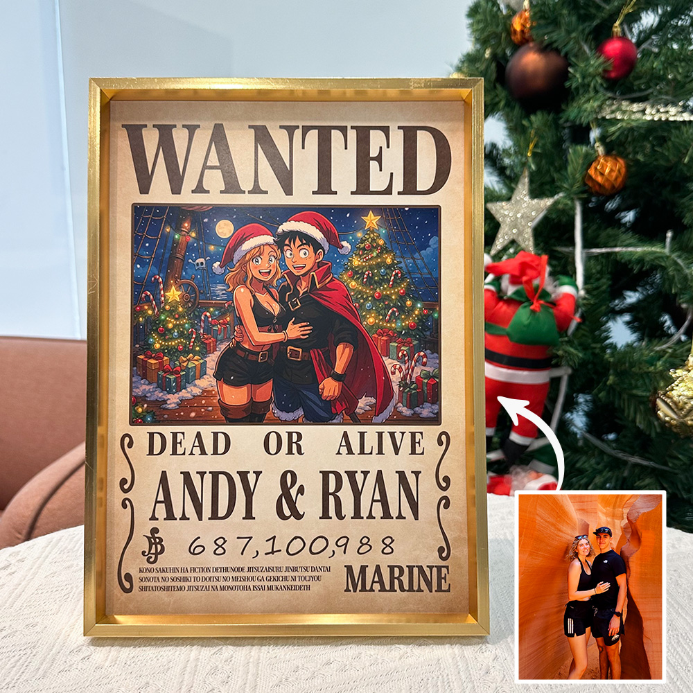 Custom Christmas Anime Wanted Couple Portrait, Pirate Theme Frame Gift⚓