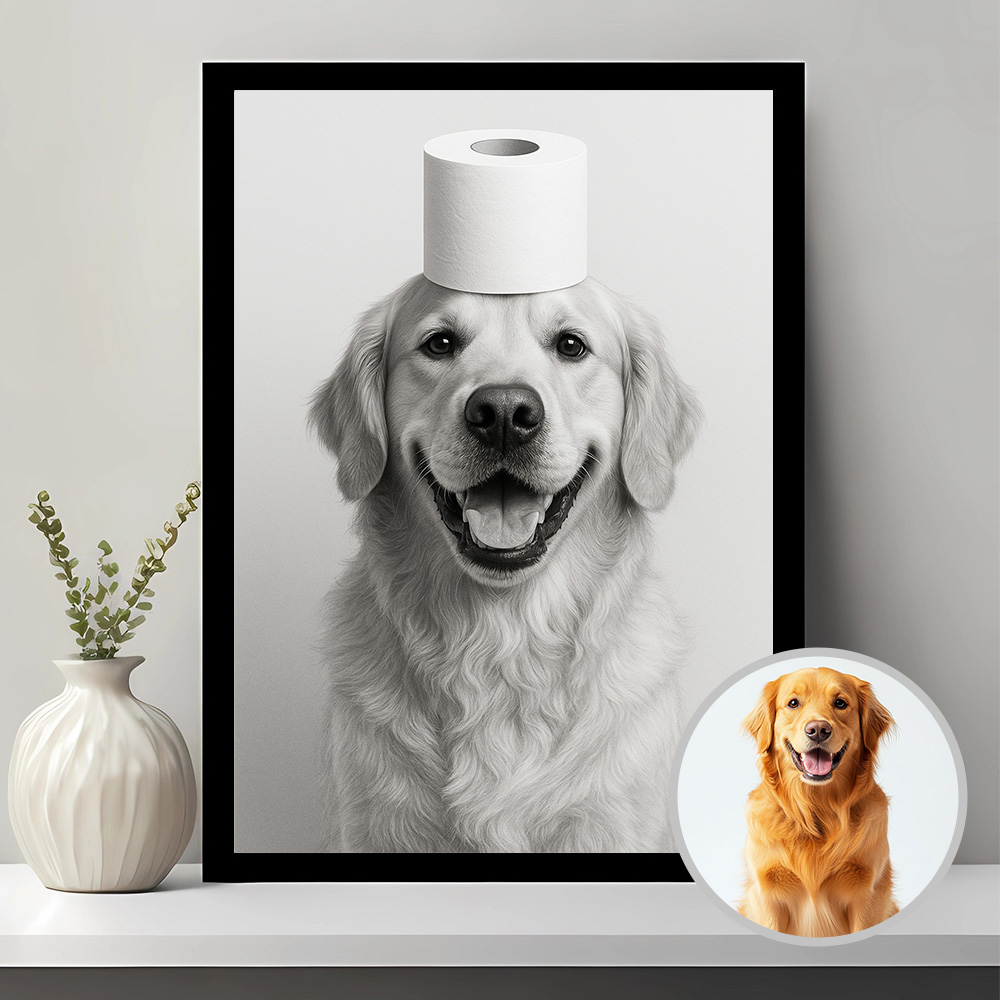 50%OFF⭐️Custom Pet Portraits, Dog In Toilet, Pet in Bathtub Frame Gift, Bathroom Art