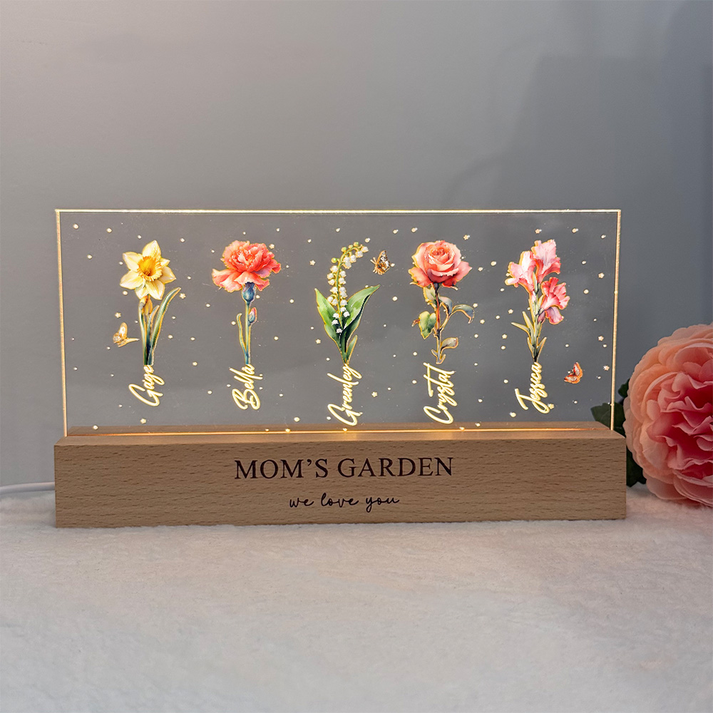 50%OFF⭐️Birth Month Flower With Names Personalized LED Night Light
