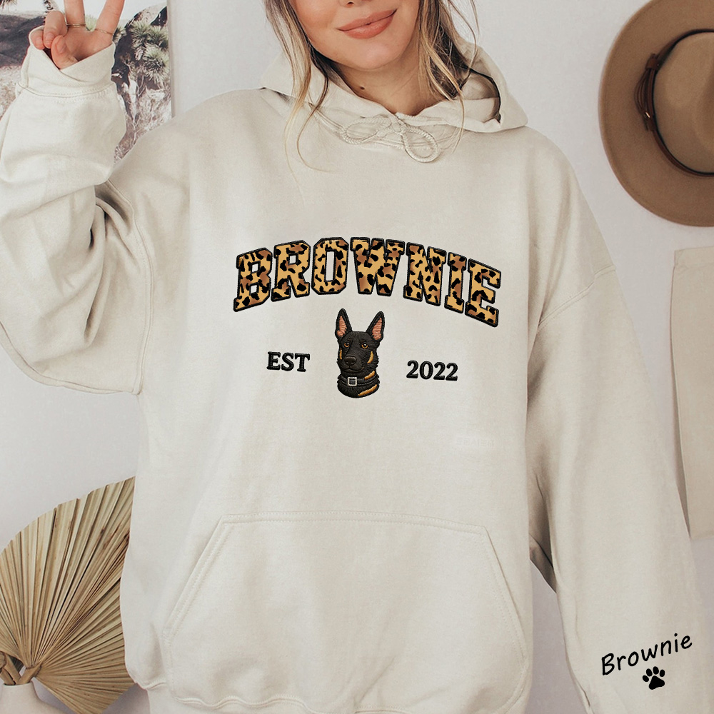 Custom Pet Portrait Floral Applique Embroidered Hoodie/Sweatshirt