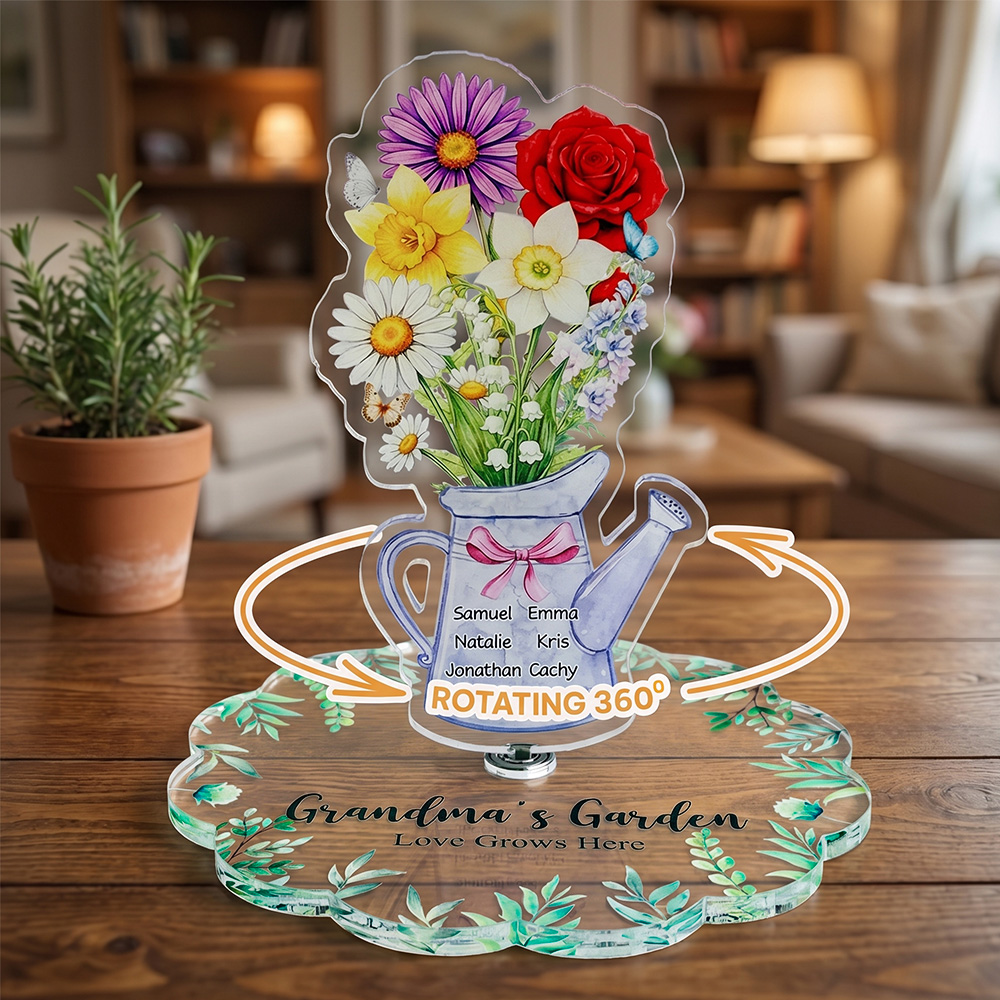 Custom Mom's Garden Acrylic Spinning Standee, Birth Flower Bouquet with Kids Names Mother's Day Gift
