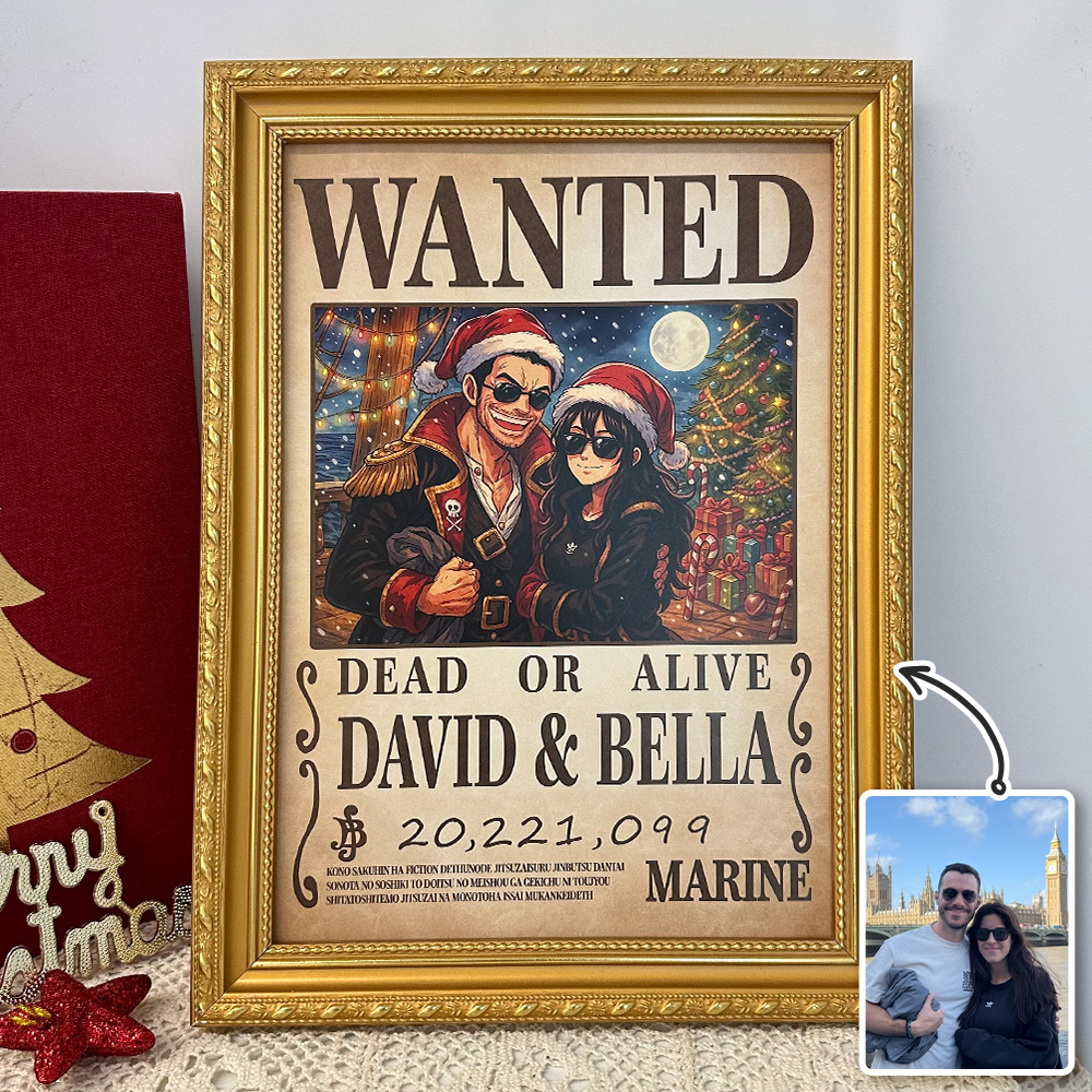 Custom Christmas Anime Wanted Couple Portrait, Pirate Theme Frame Gift⚓