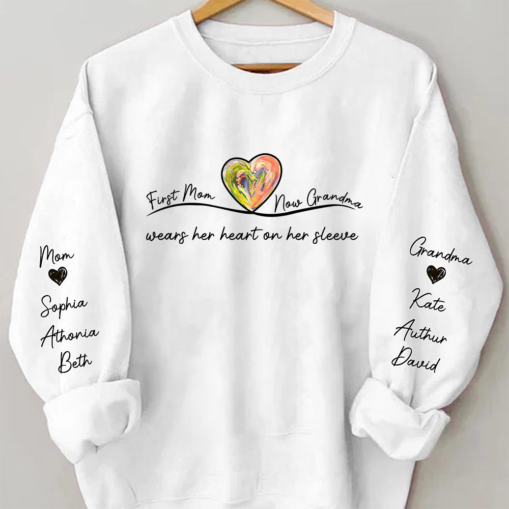 First Mom Now Grandma Custom Names On Sleeve - Personalized Sweatshirt, Hoodie