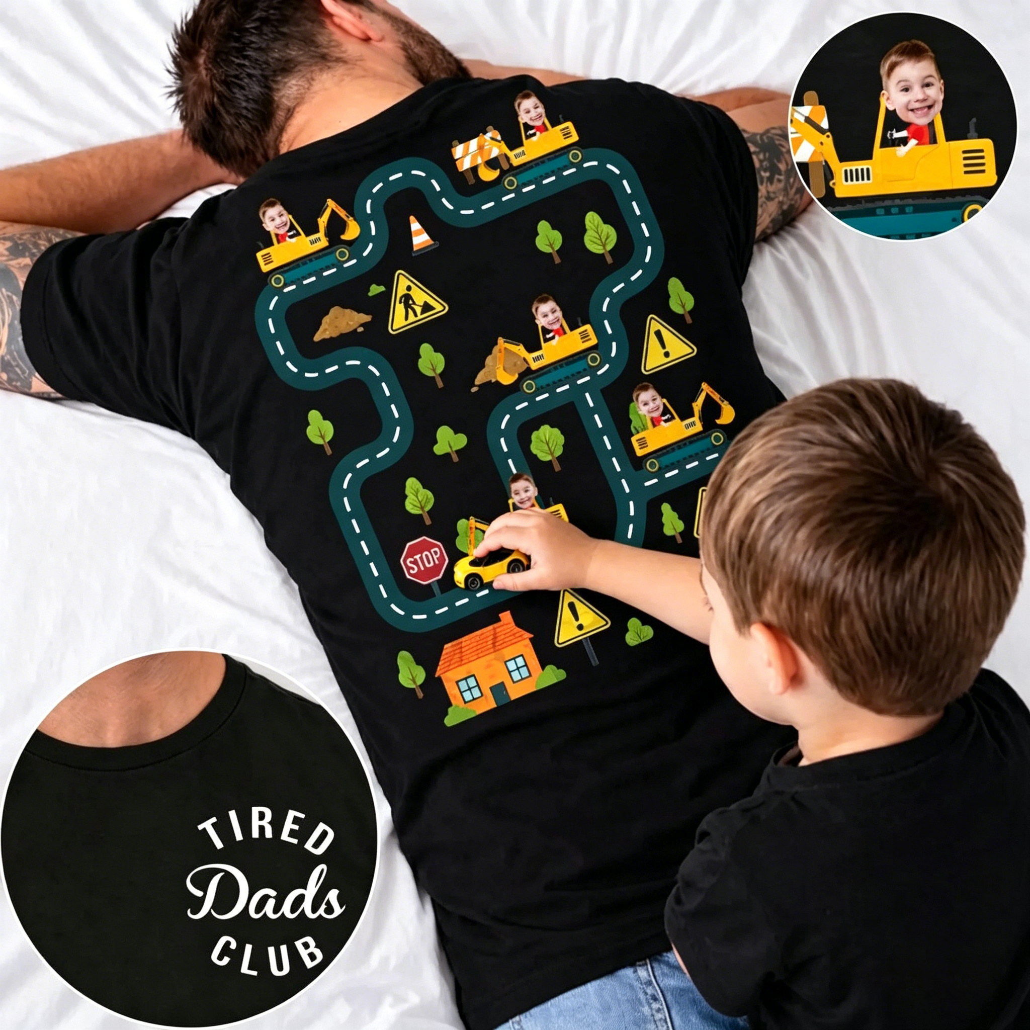 Custom Face Tired Dads Club Back Massage Car Track Shirt Father's Day Gift