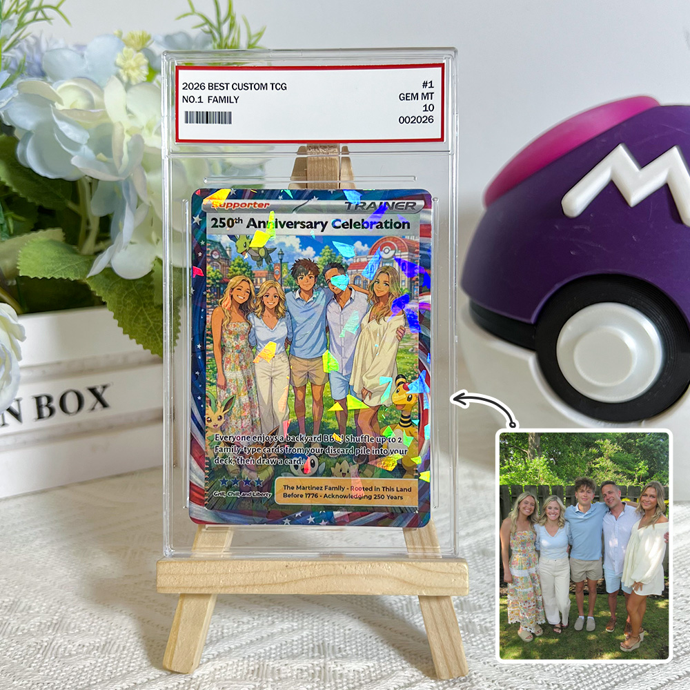 Custom 250th Anniversary Supporter Trainer Family Photo Anime Card Pokecard  
