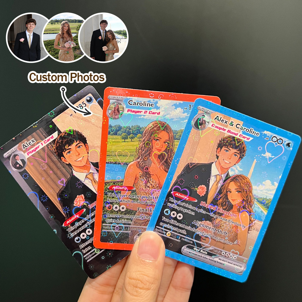 50%OFF💝Custom Couple Photo 3 Cards Set Player 1 Player 2 Couple Bond Pokecard