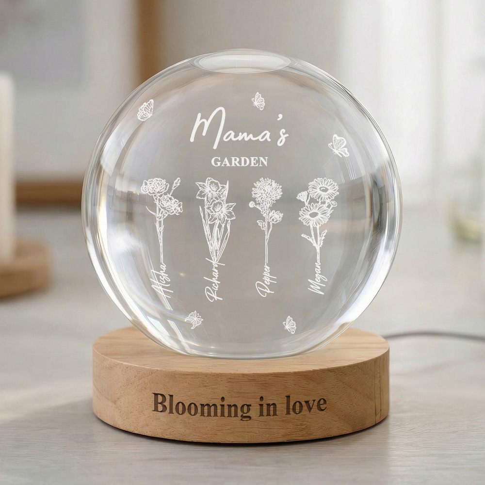 50% off🔮Custom Birth Flower with Names Crystal Ball LED Night Light