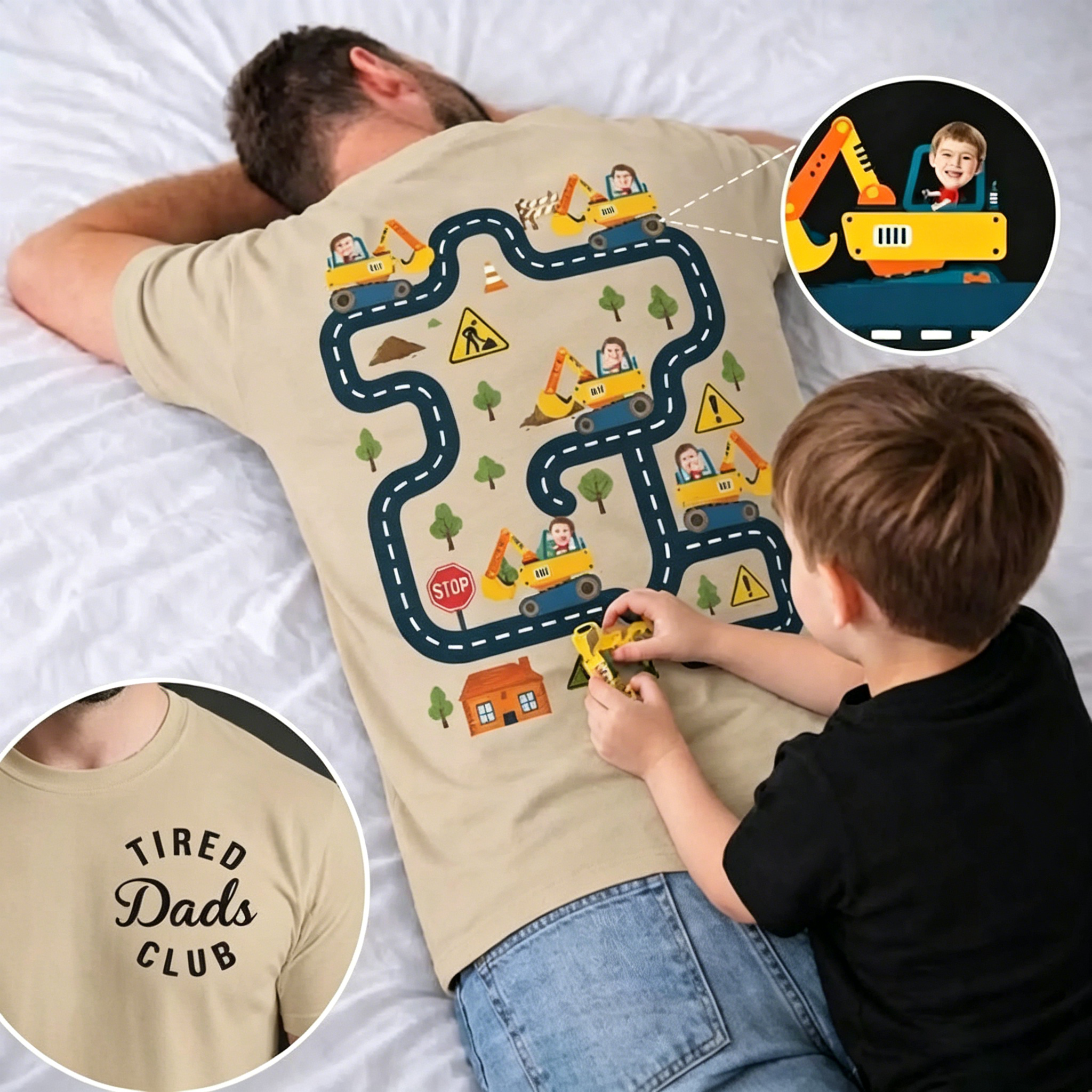 Custom Face Tired Dads Club Back Massage Car Track Shirt Father's Day Gift