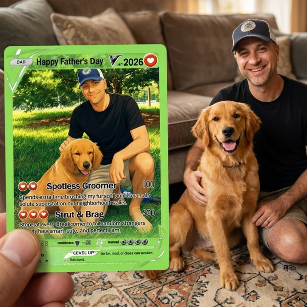 50%OFF 🐶 Custom V Pokecard Dad & Pet Photo Anime Card For Pokedad