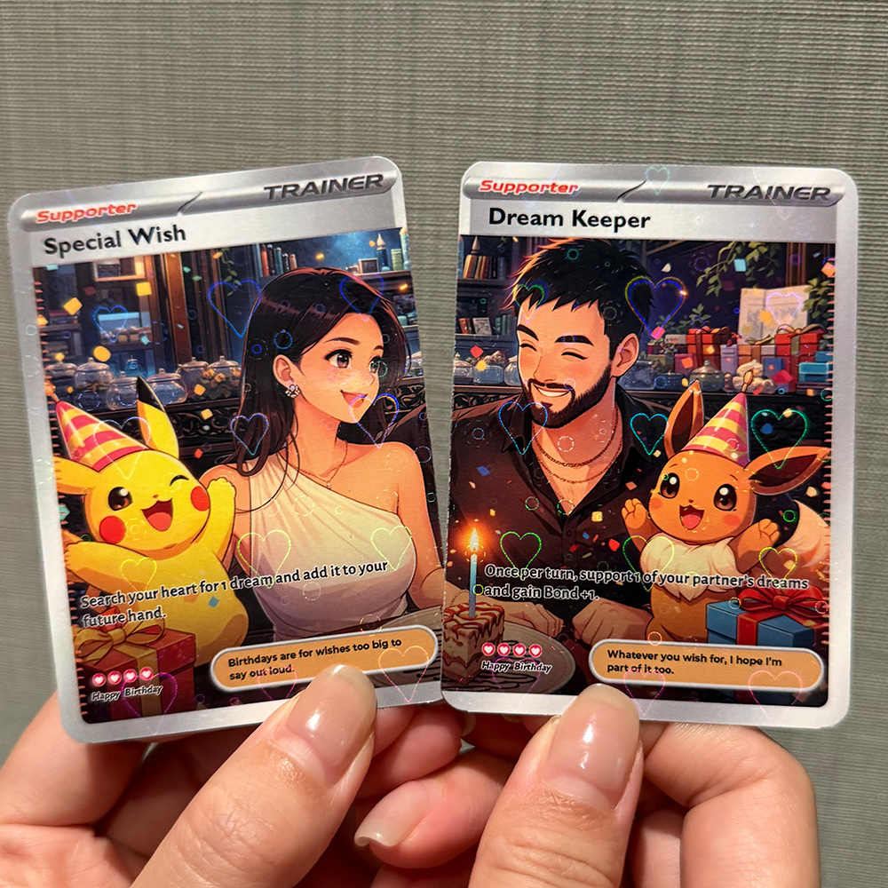 2-Card Set💕Personalized Couple Anime Supporter Trainer Connecting Art Card