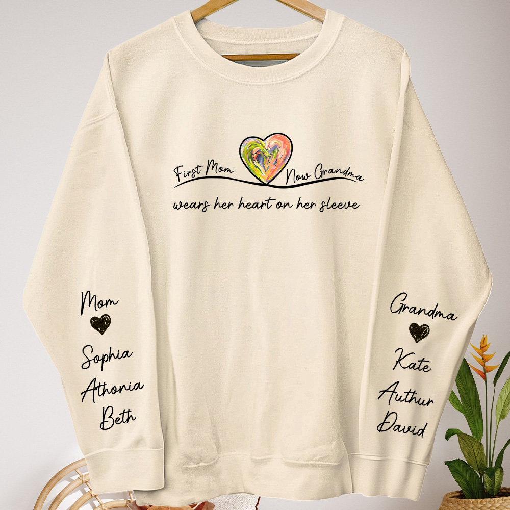 First Mom Now Grandma Custom Names On Sleeve - Personalized Sweatshirt, Hoodie