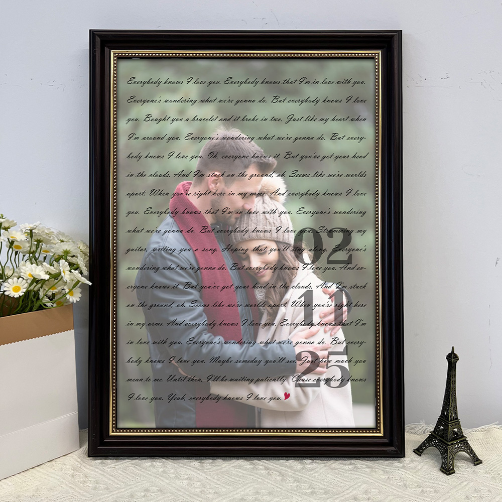 Custom Song Lyrics Couple Photo Frame, Wedding Anniversary Gift
