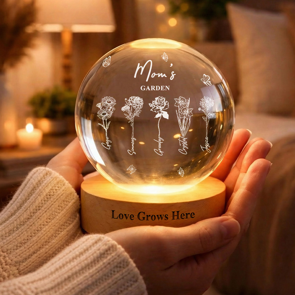 50% off🔮Custom Birth Flower with Names Crystal Ball LED Night Light