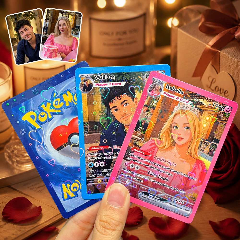 50%OFF💝Custom Couple Photo 3 Cards Set Player 1 Player 2 Couple Bond Pokecard