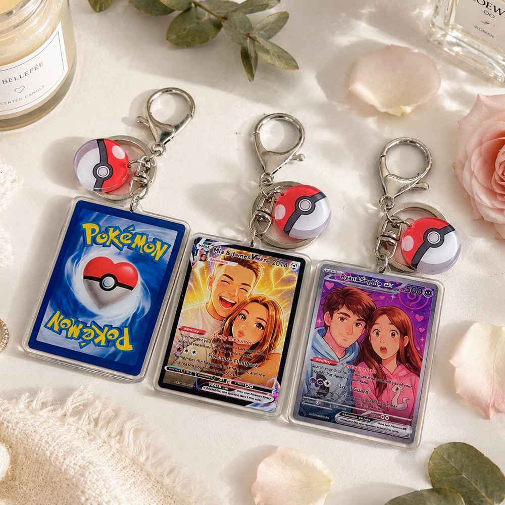 50% OFF💗Personalized Couple Photo Anime Art Card Pokecard Keychain