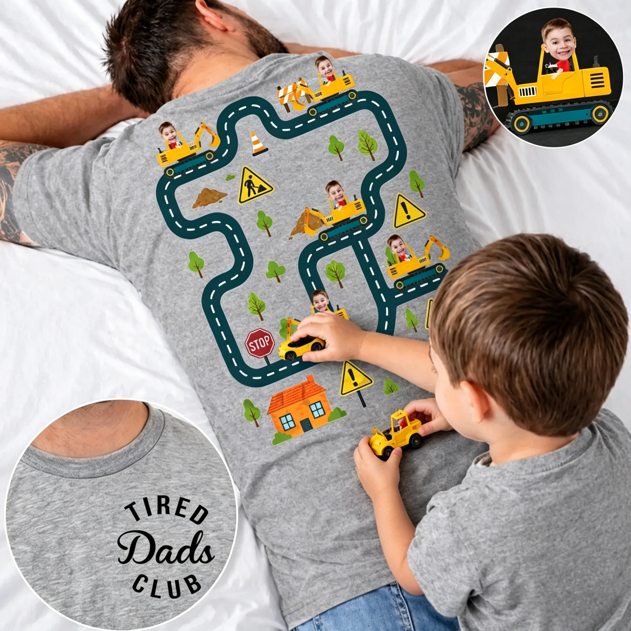Custom Face Tired Dads Club Back Massage Car Track Shirt Father's Day Gift