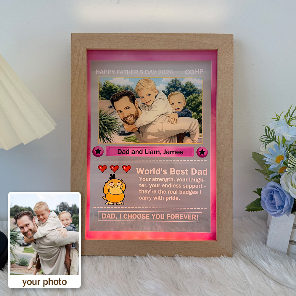 Custom Anime Photo "Best Dad Ever" Base Set Card Pokecard LED Night Light Frame