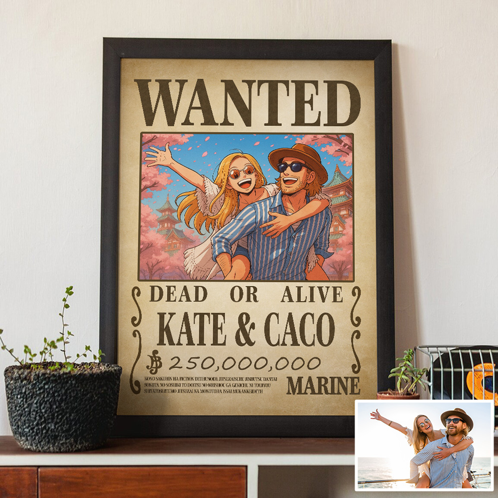 Custom Anime Wanted Couple Portrait, Pirate Theme Frame Gift