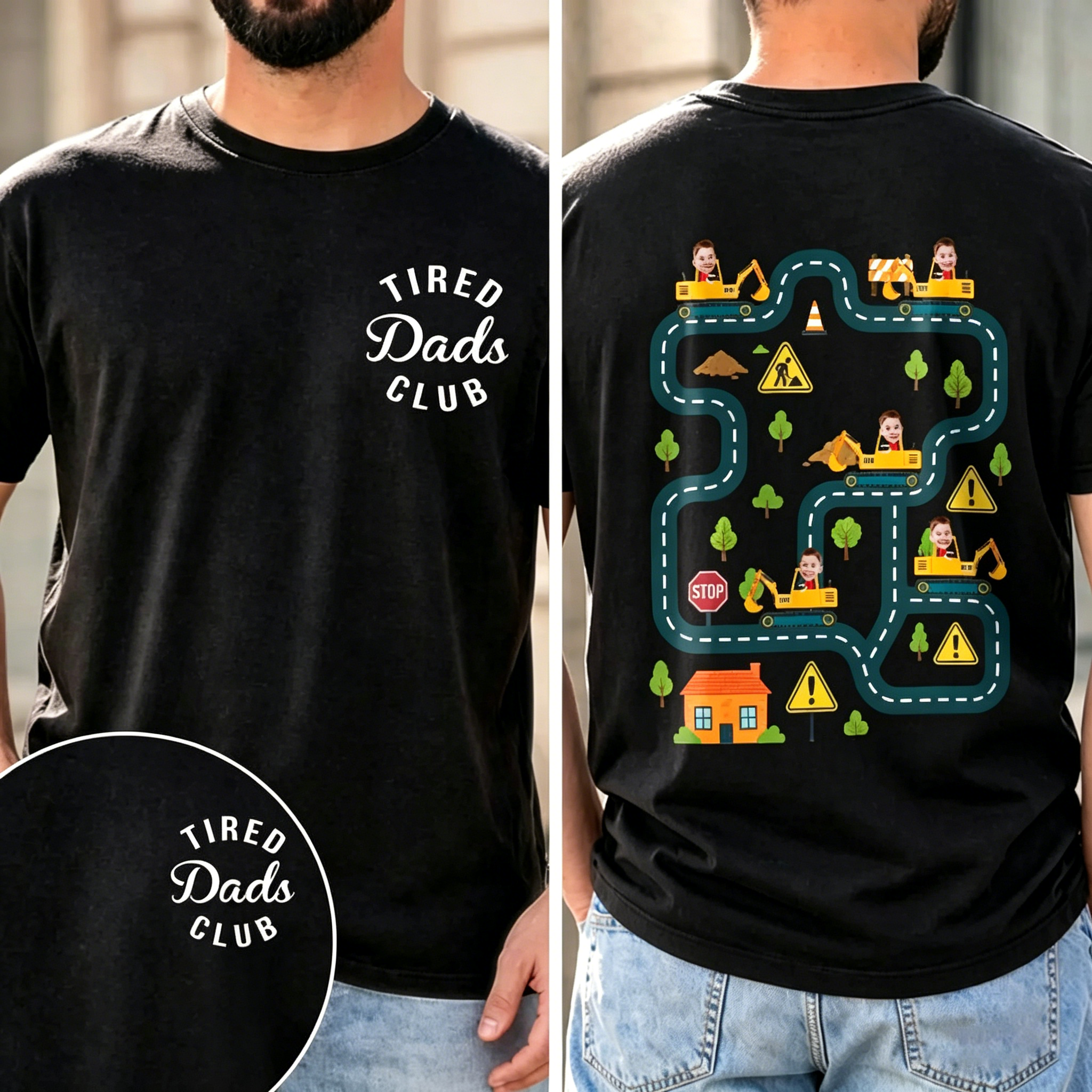 Custom Face Tired Dads Club Back Massage Car Track Shirt Father's Day Gift