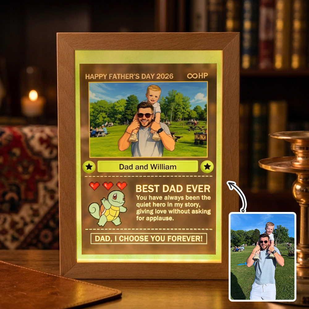 Custom Anime Photo "Best Dad Ever" Base Set Card Pokecard LED Night Light Frame