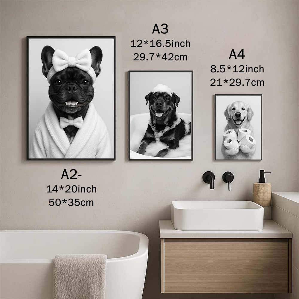 50%OFF⭐️Custom Pet Portraits, Dog In Toilet, Pet in Bathtub Frame Gift, Bathroom Art